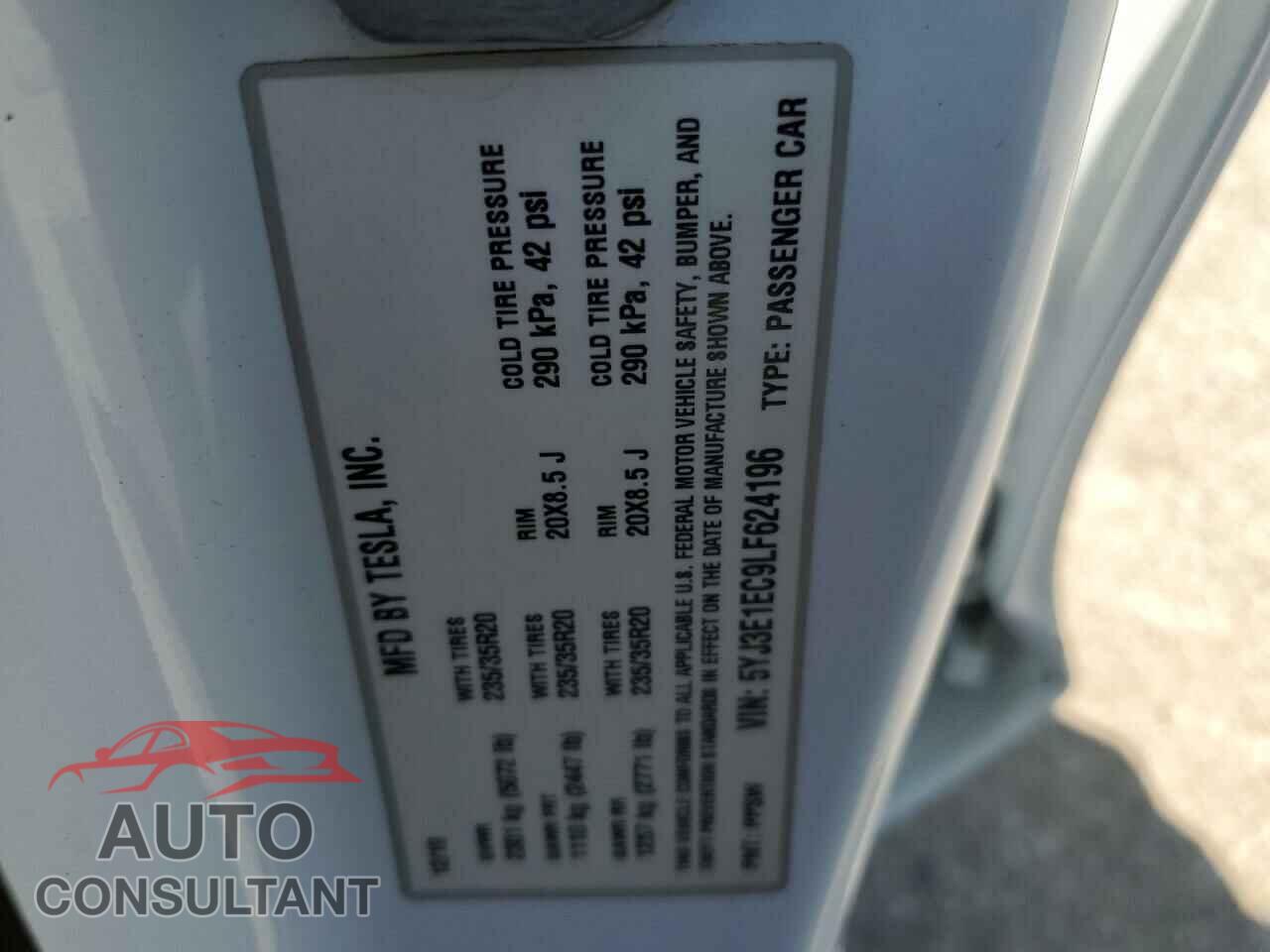 TESLA MODEL 3 2020 - 5YJ3E1EC9LF624196
