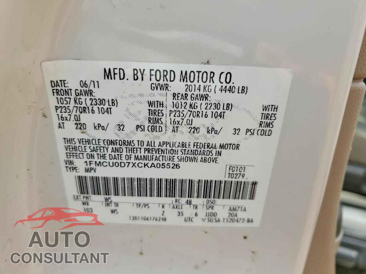 FORD ESCAPE 2012 - 1FMCU0D7XCKA05526