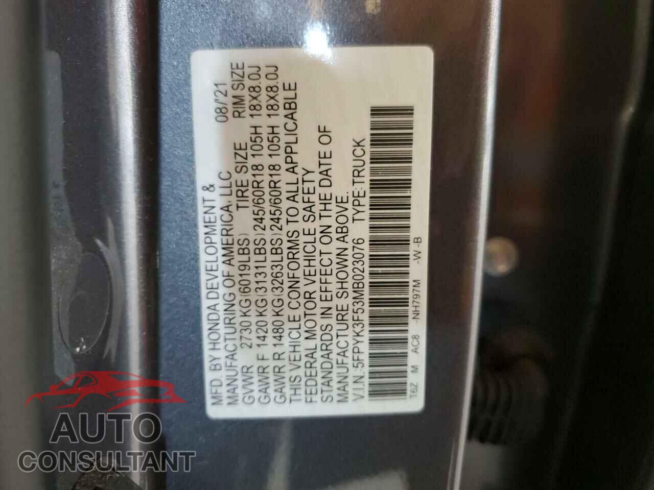 HONDA RIDGELINE 2021 - 5FPYK3F53MB023076
