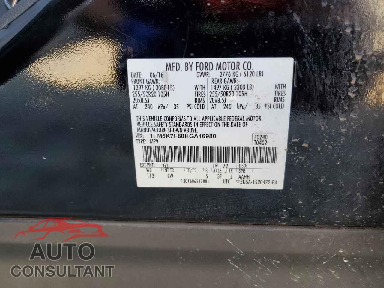 FORD EXPLORER 2017 - 1FM5K7F80HGA16980