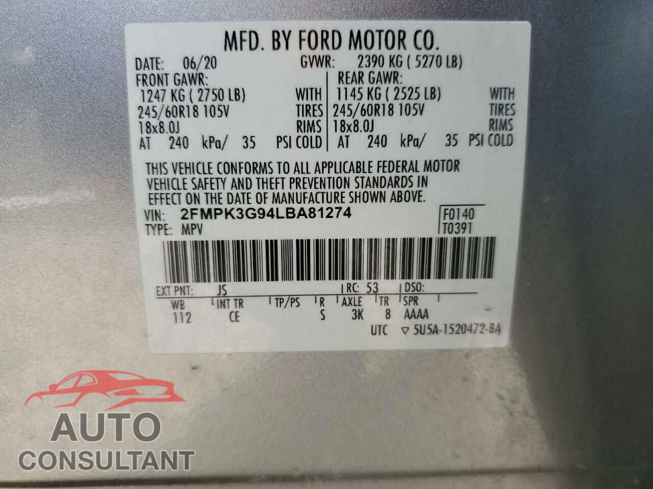 FORD EDGE 2020 - 2FMPK3G94LBA81274