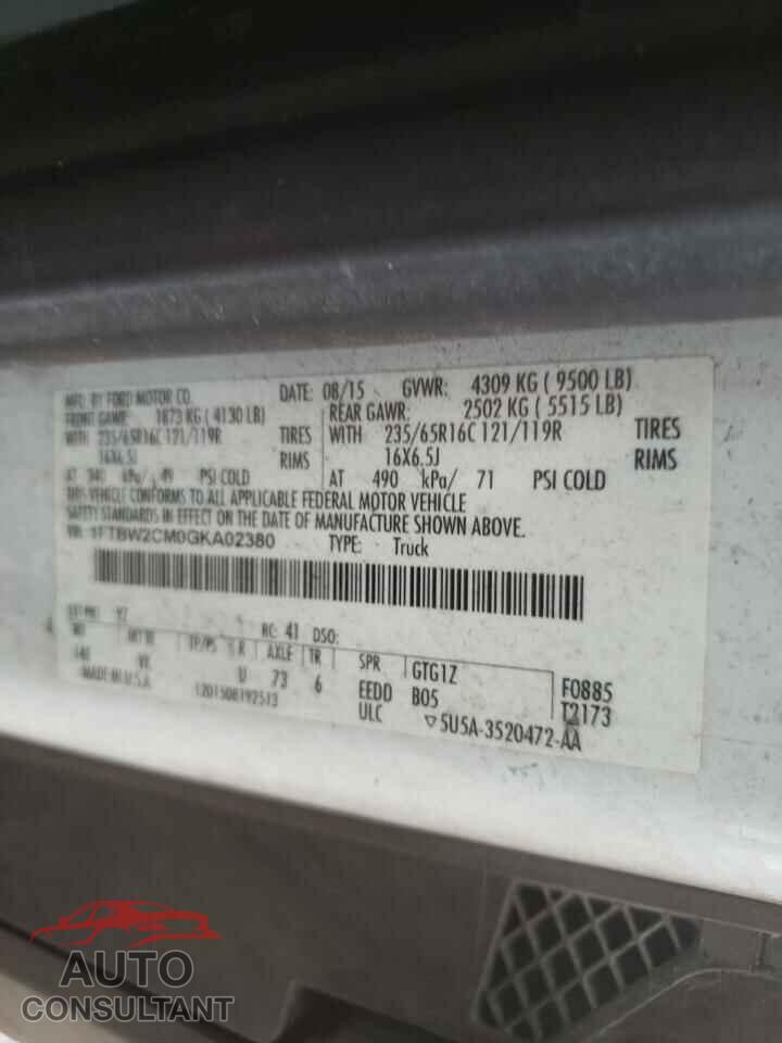 FORD TRANSIT CO 2016 - 1FTBW2CM0GKA02380