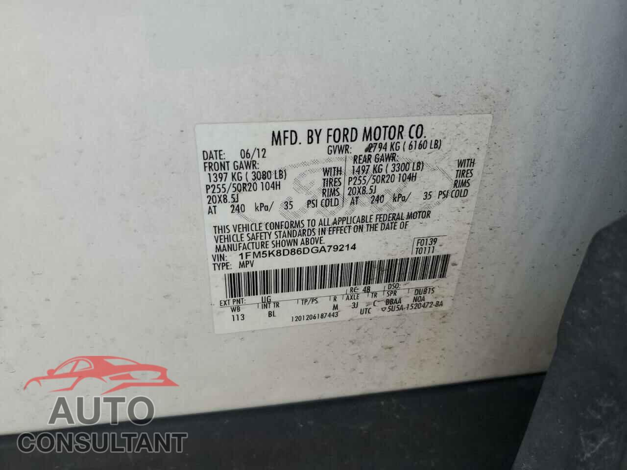 FORD EXPLORER 2013 - 1FM5K8D86DGA79214