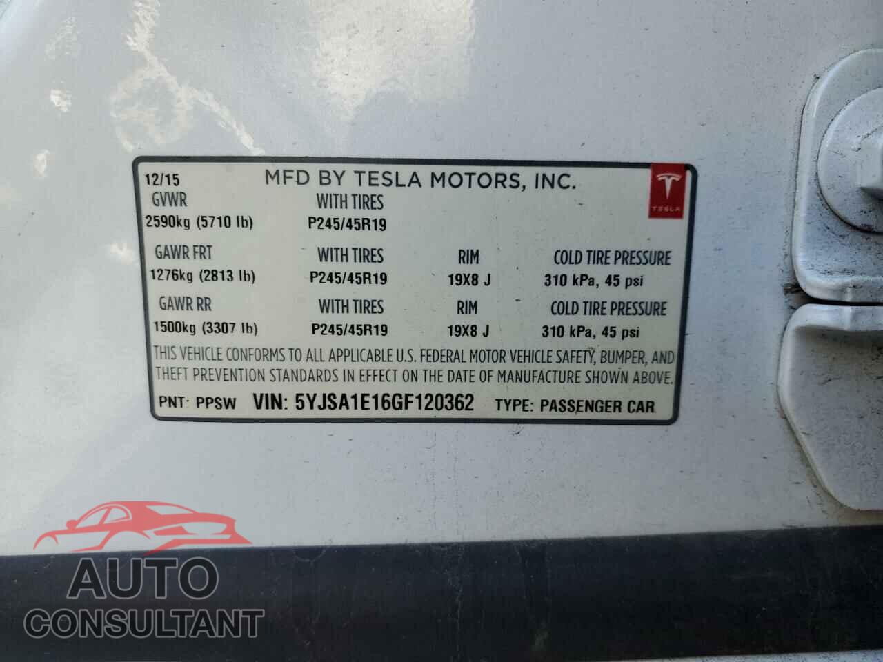 TESLA MODEL S 2016 - 5YJSA1E16GF120362