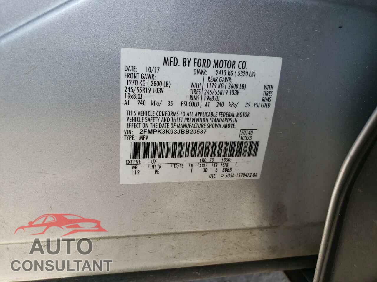 FORD EDGE 2018 - 2FMPK3K93JBB20537