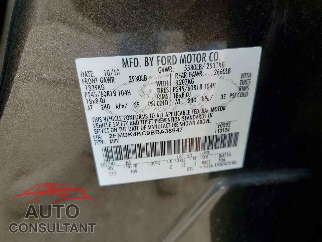 FORD EDGE 2011 - 2FMDK4KC9BBA38947