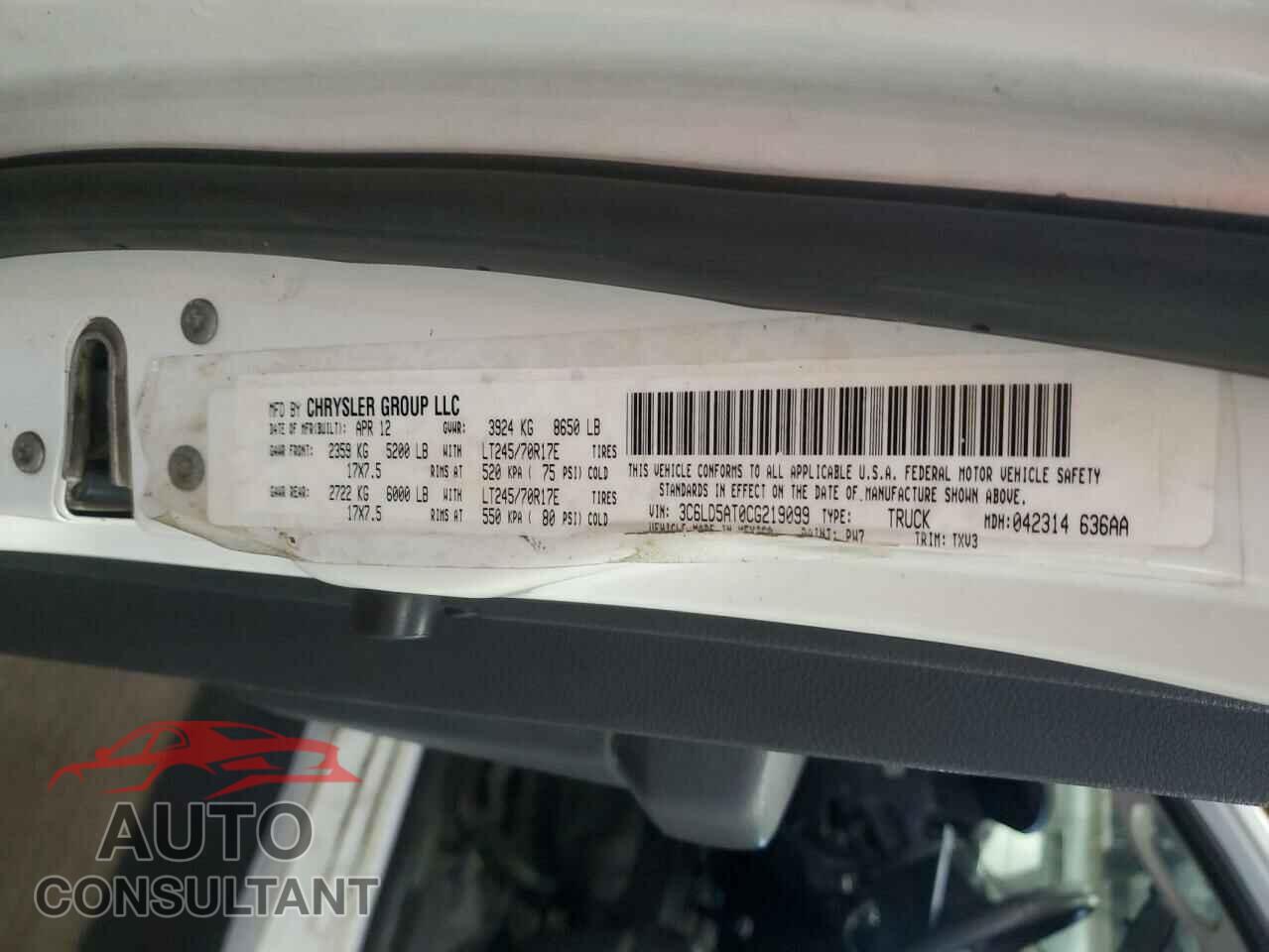 DODGE RAM 2500 2012 - 3C6LD5AT0CG219099