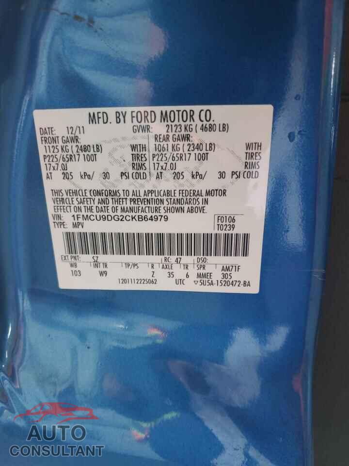 FORD ESCAPE 2012 - 1FMCU9DG2CKB64979