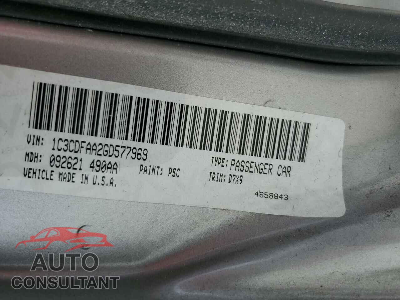 DODGE DART 2016 - 1C3CDFAA2GD577969