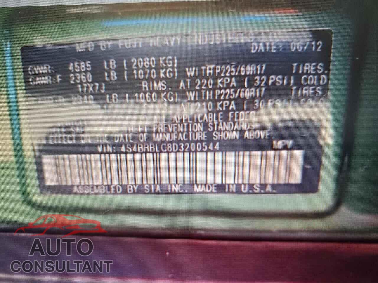 SUBARU OUTBACK 2013 - 4S4BRBLC8D3200544