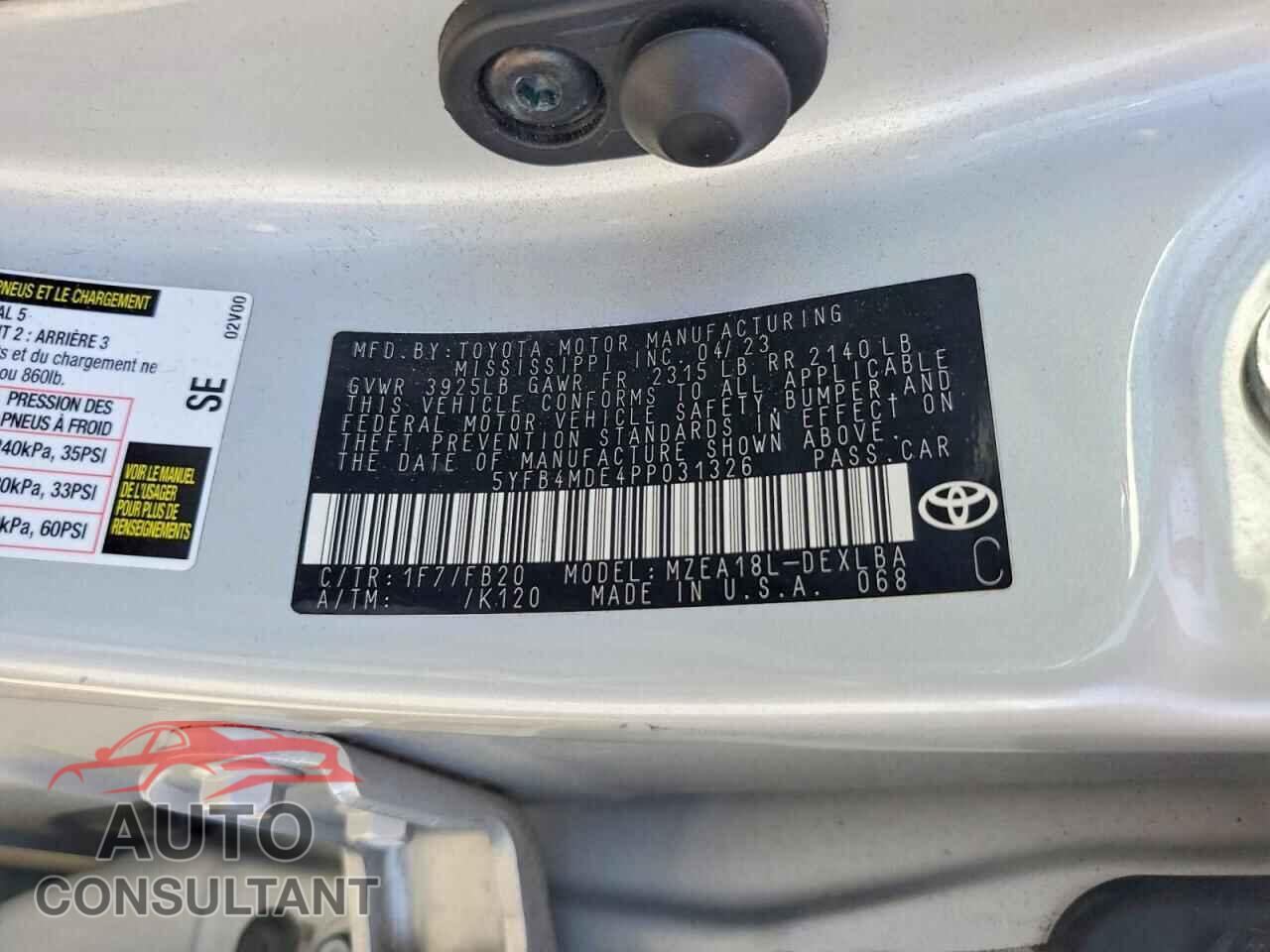 TOYOTA COROLLA 2023 - 5YFB4MDE4PP031326