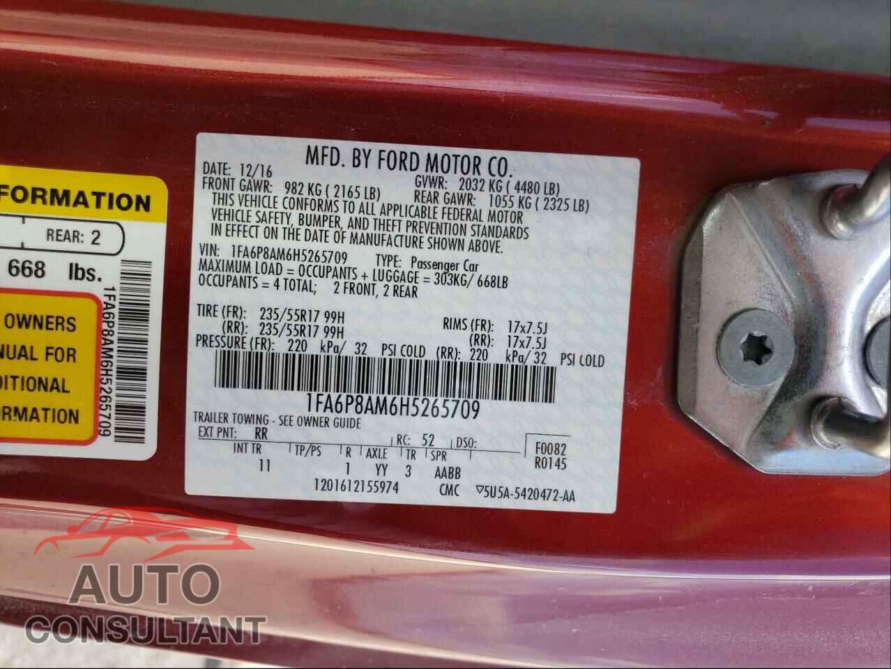 FORD MUSTANG 2017 - 1FA6P8AM6H5265709