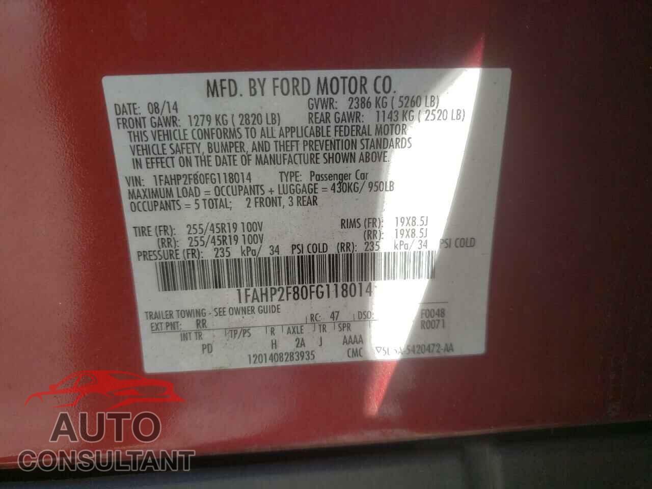 FORD TAURUS 2015 - 1FAHP2F80FG118014