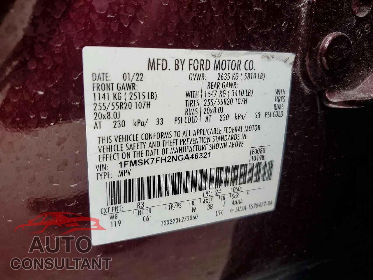 FORD EXPLORER 2022 - 1FMSK7FH2NGA46321