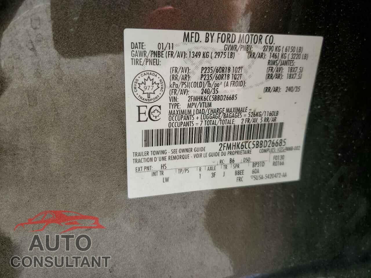 FORD FLEX 2011 - 2FMHK6CC5BBD26685
