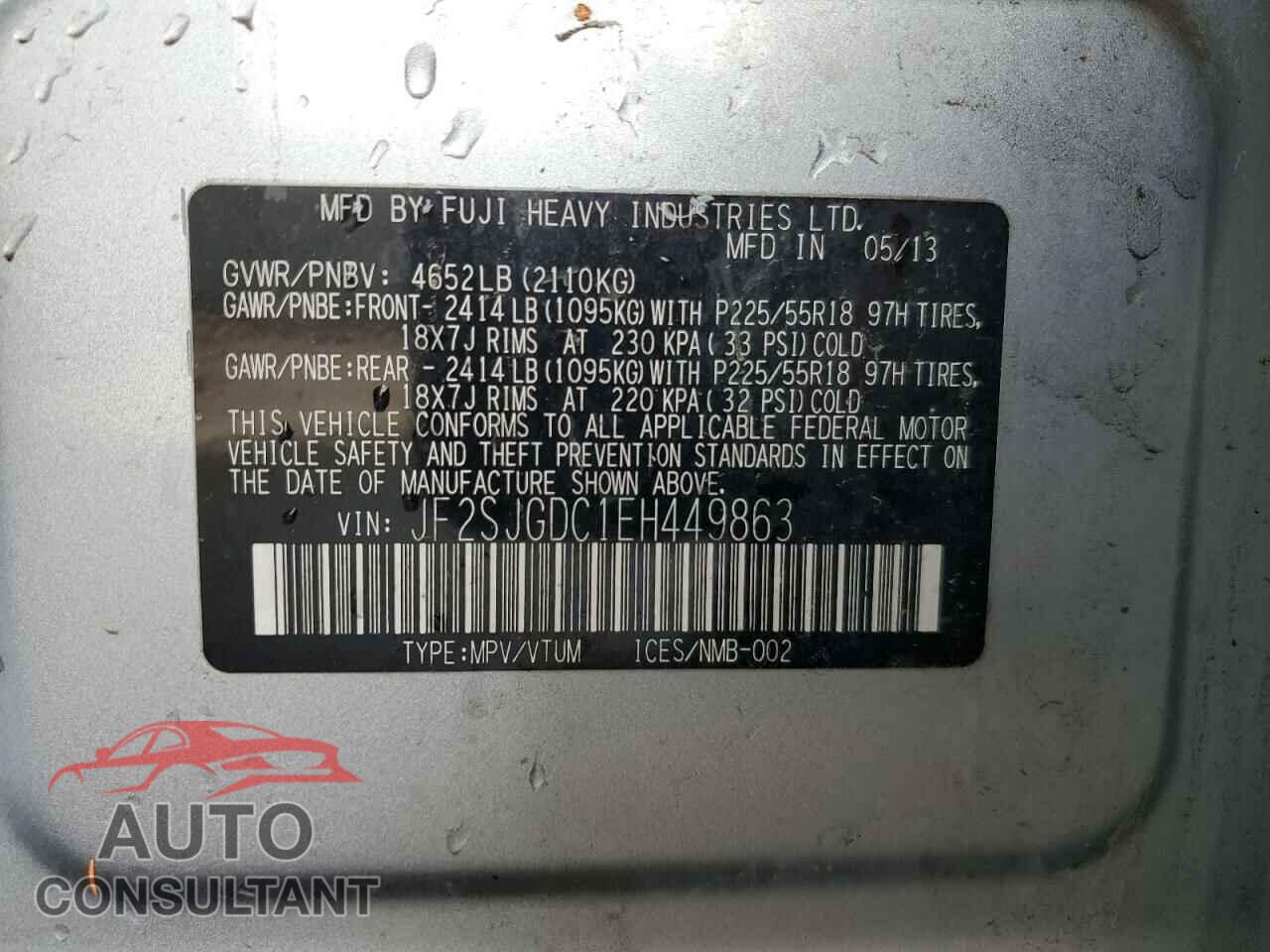 SUBARU FORESTER 2014 - JF2SJGDC1EH449863
