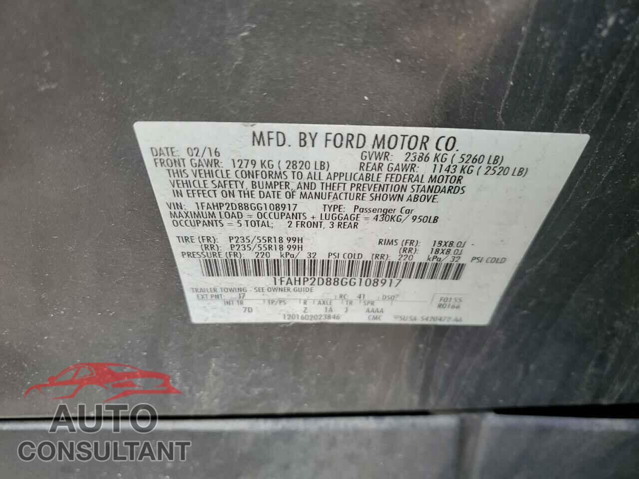 FORD TAURUS 2016 - 1FAHP2D88GG108917
