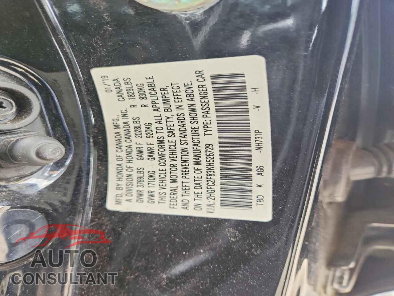 HONDA CIVIC 2019 - 2HGFC2F83KH526729