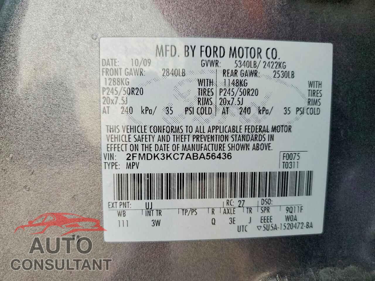 FORD EDGE 2010 - 2FMDK3KC7ABA56436