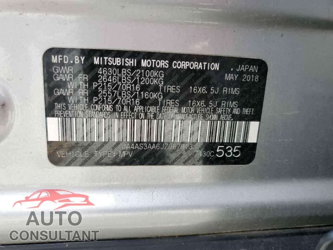 MITSUBISHI ECLIPSE 2018 - JA4AS3AA6JZ067913