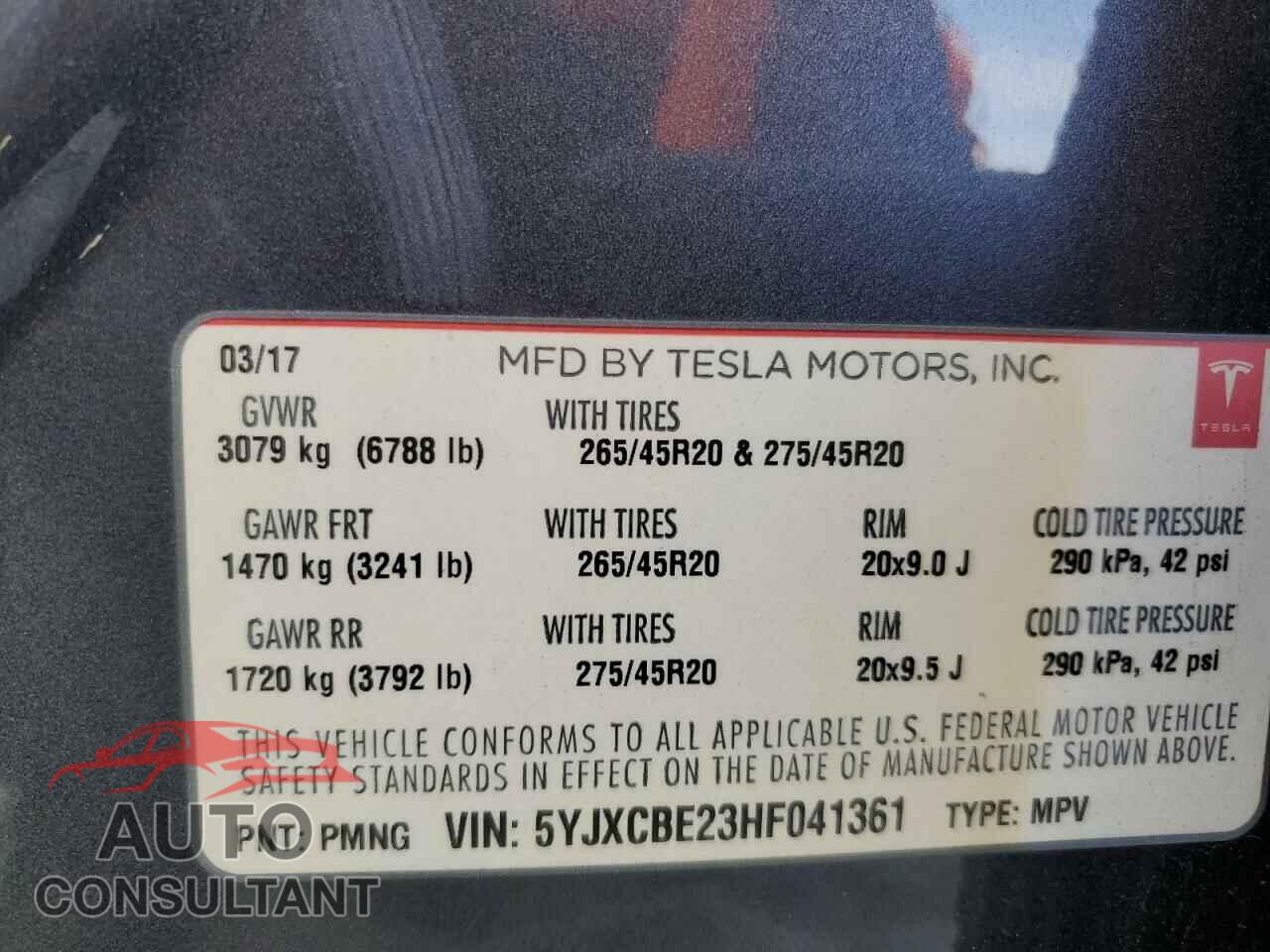 TESLA MODEL X 2017 - 5YJXCBE23HF041361