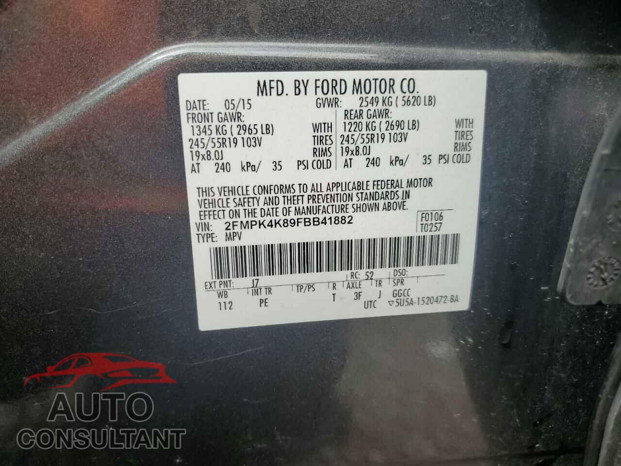 FORD EDGE 2015 - 2FMPK4K89FBB41882