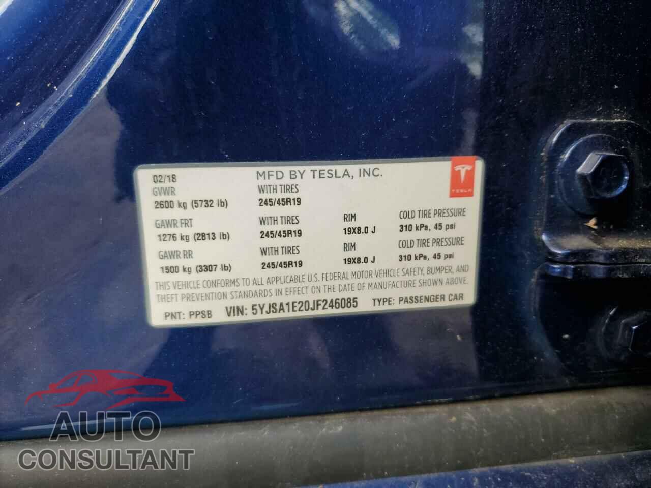 TESLA MODEL S 2018 - 5YJSA1E20JF246085
