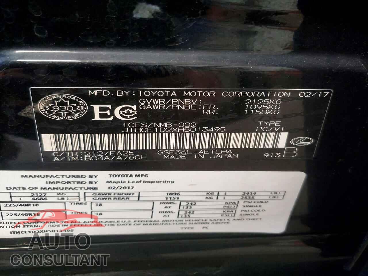 LEXUS IS 2017 - JTHCE1D2XH5013495