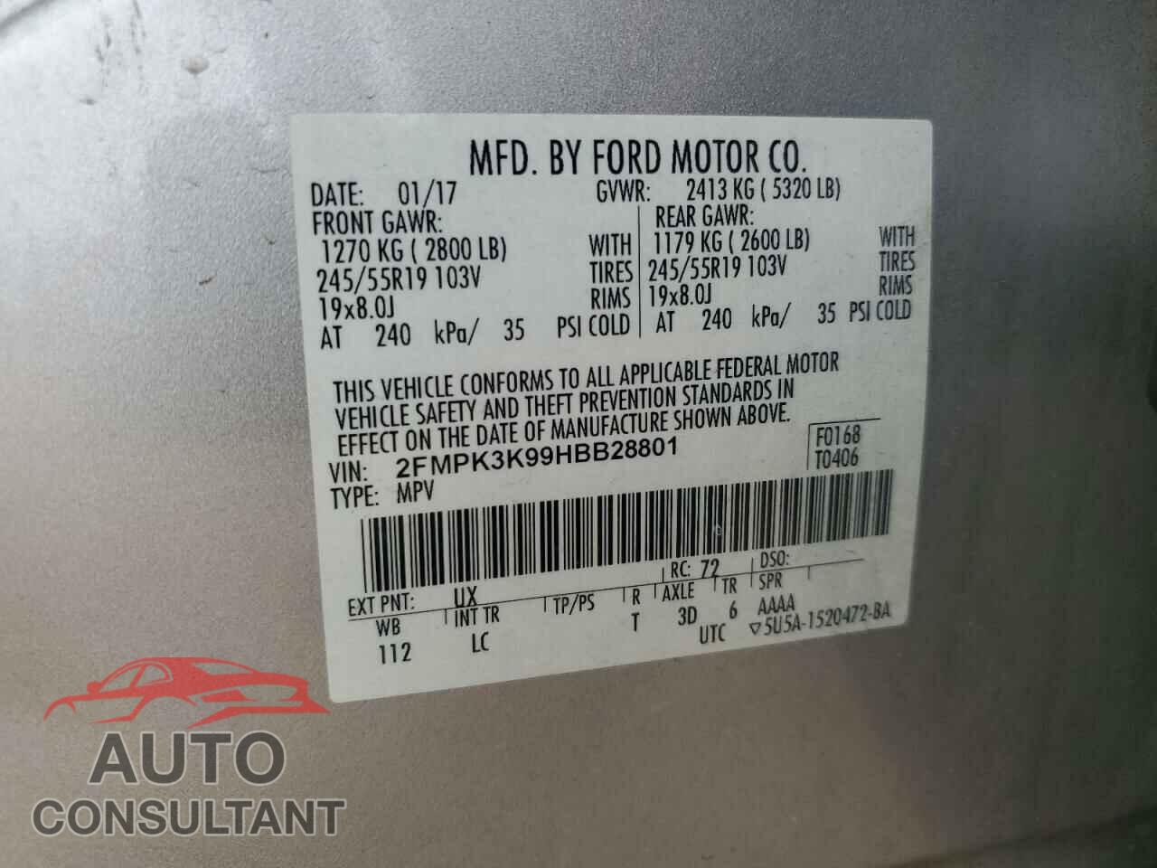 FORD EDGE 2017 - 2FMPK3K99HBB28801