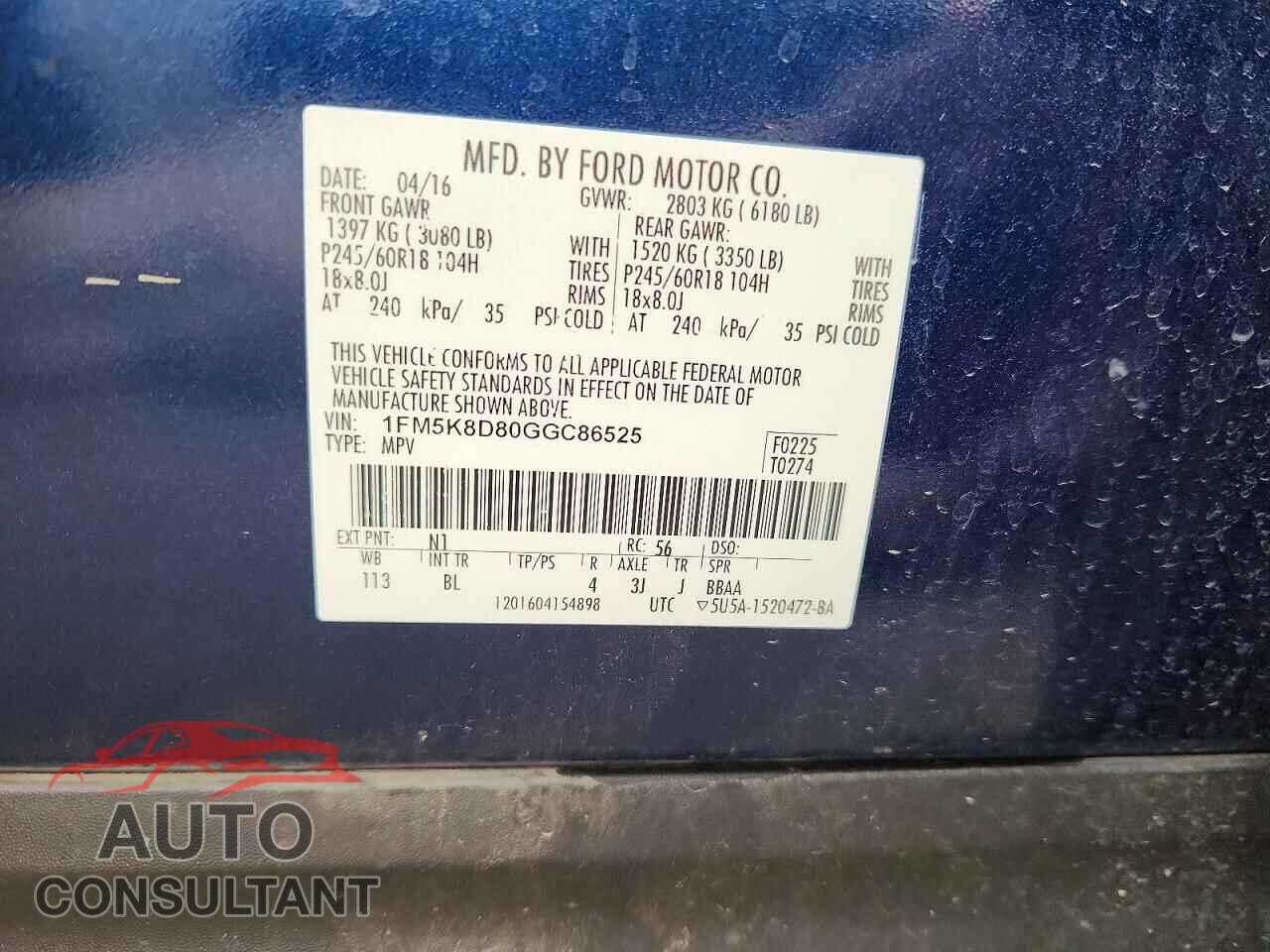FORD EXPLORER 2016 - 1FM5K8D80GGC86525
