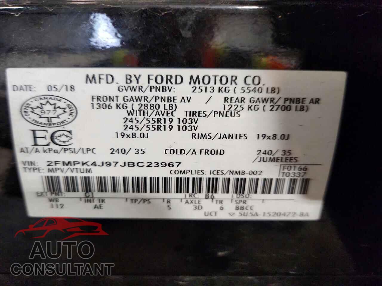 FORD EDGE 2018 - 2FMPK4J97JBC23967