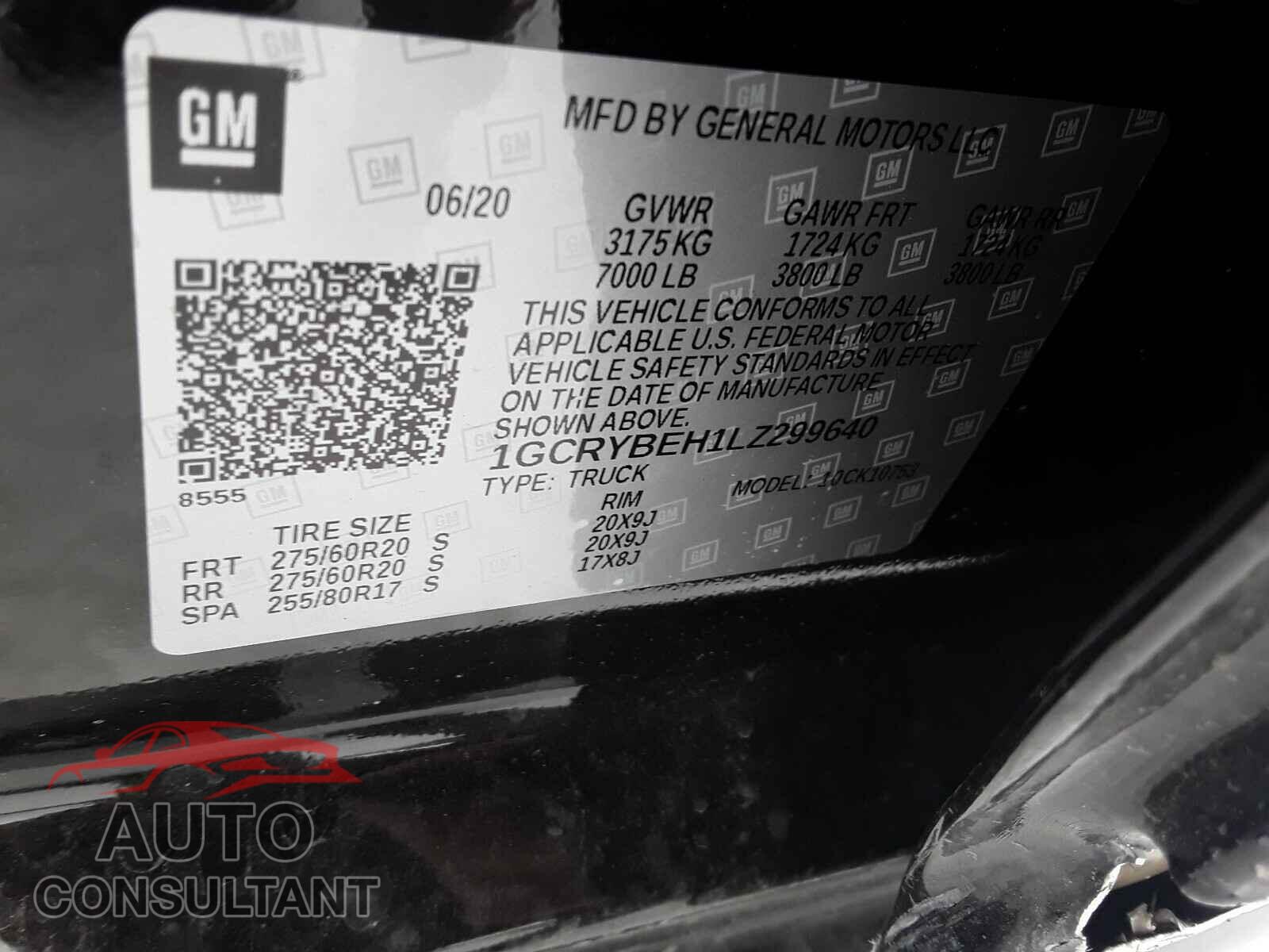 CHEVROLET SILVERADO 2020 - 1GCRYBEH1LZ299640