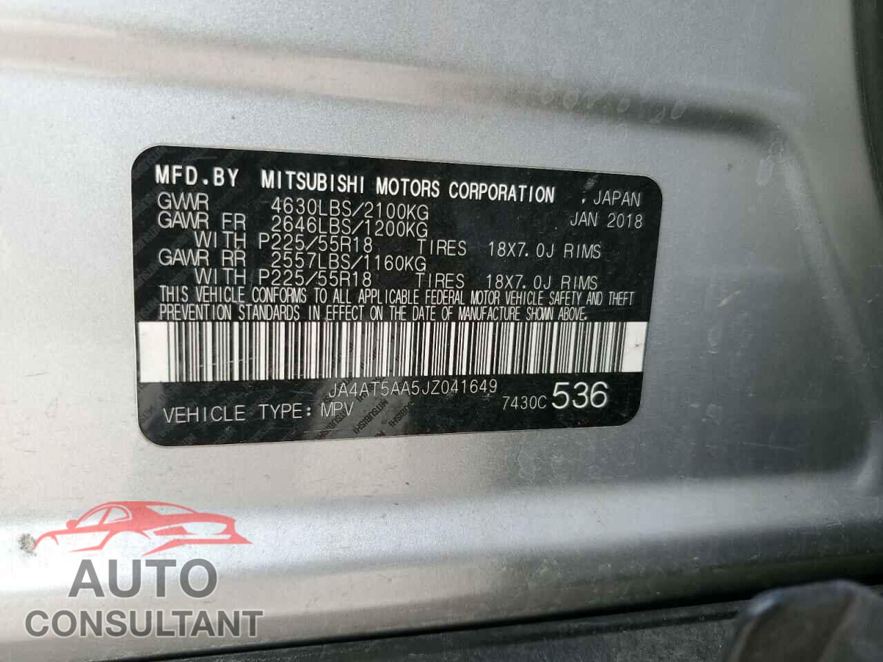 MITSUBISHI ECLIPSE 2018 - JA4AT5AA5JZ041649