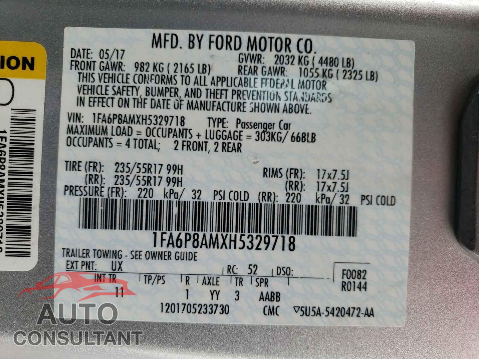 FORD MUSTANG 2017 - 1FA6P8AMXH5329718