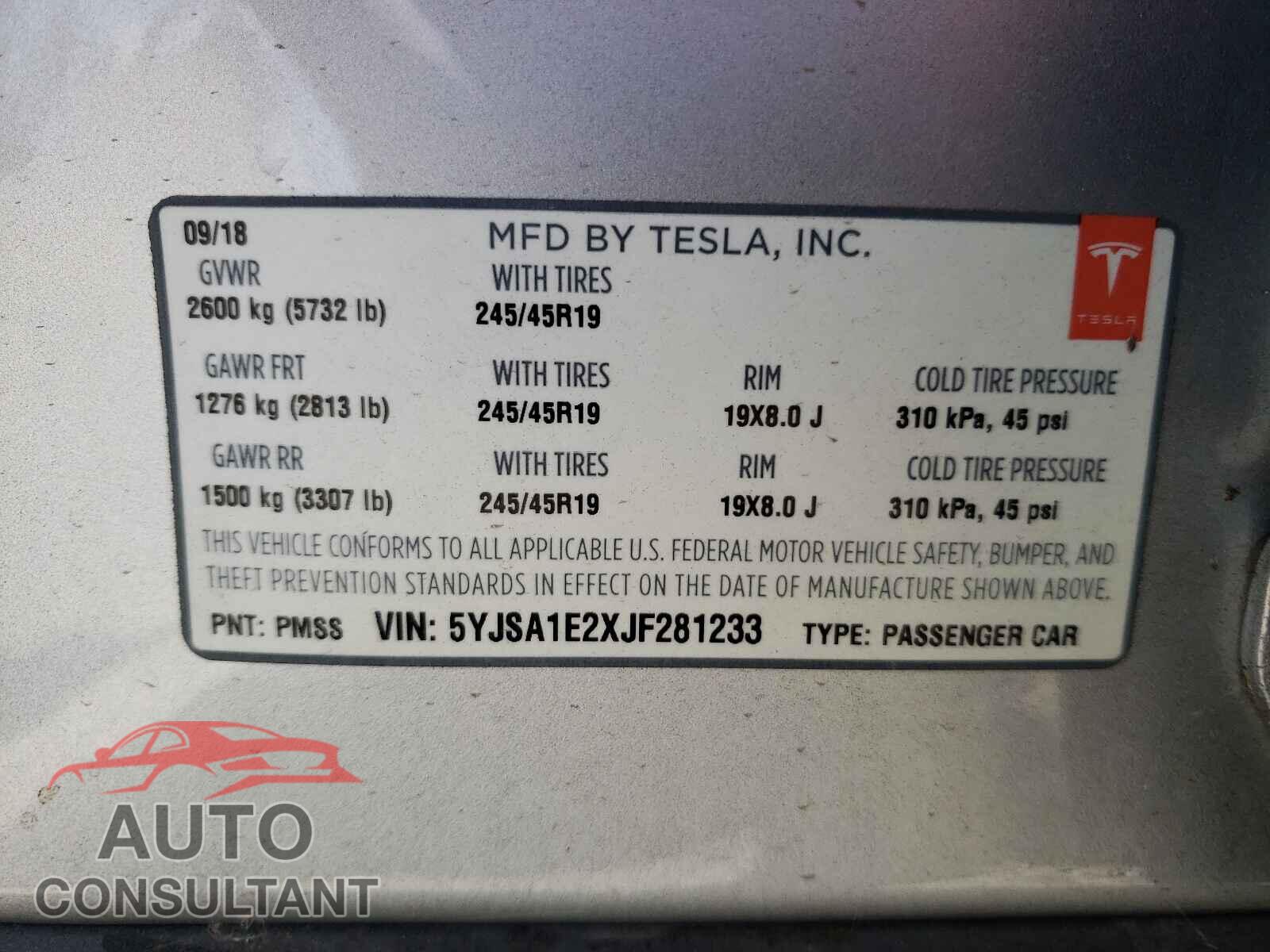TESLA MODEL S 2018 - 5YJSA1E2XJF281233