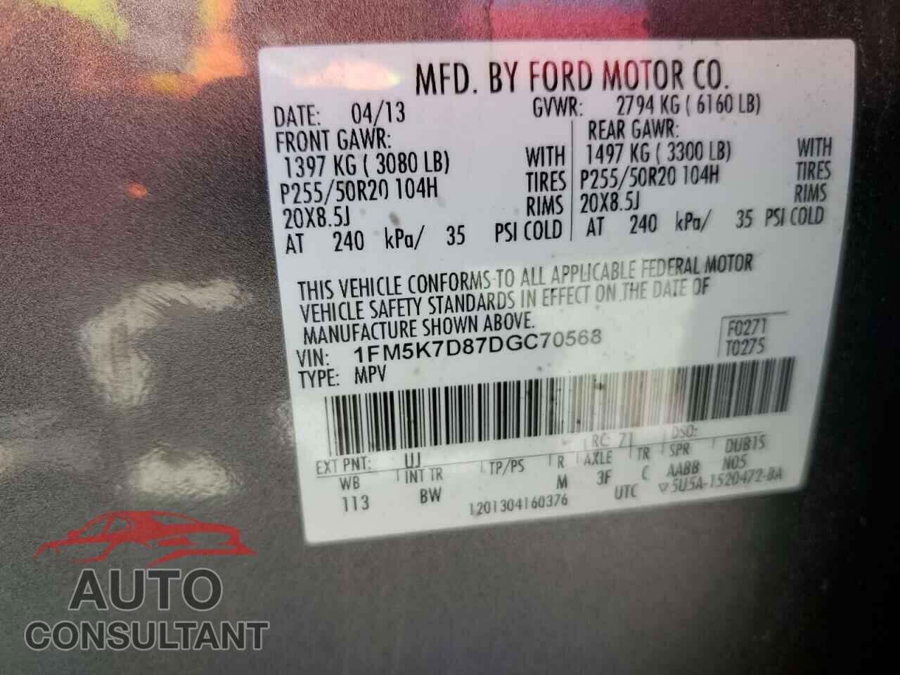 FORD EXPLORER 2013 - 1FM5K7D87DGC70568