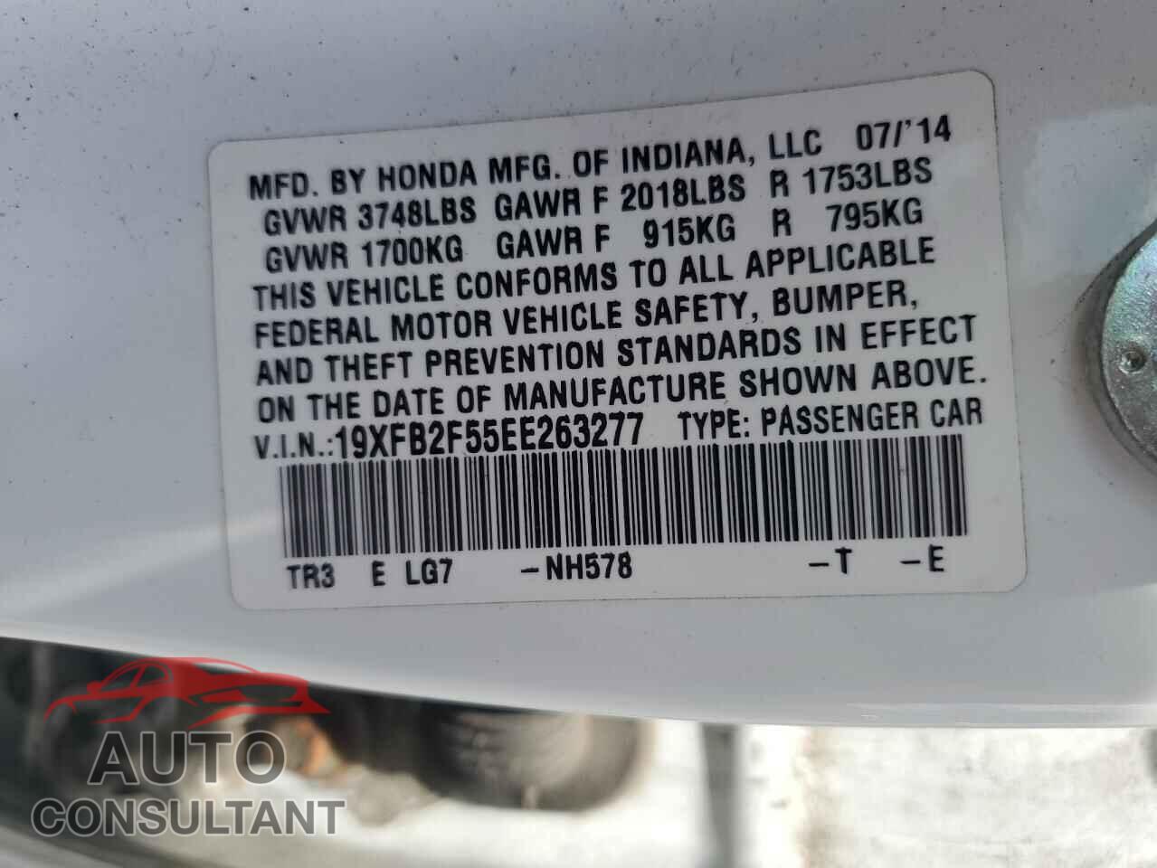 HONDA CIVIC 2014 - 19XFB2F55EE263277