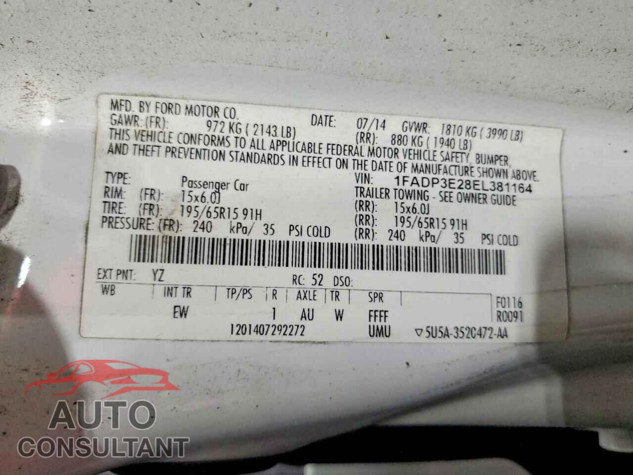 FORD FOCUS 2014 - 1FADP3E28EL381164