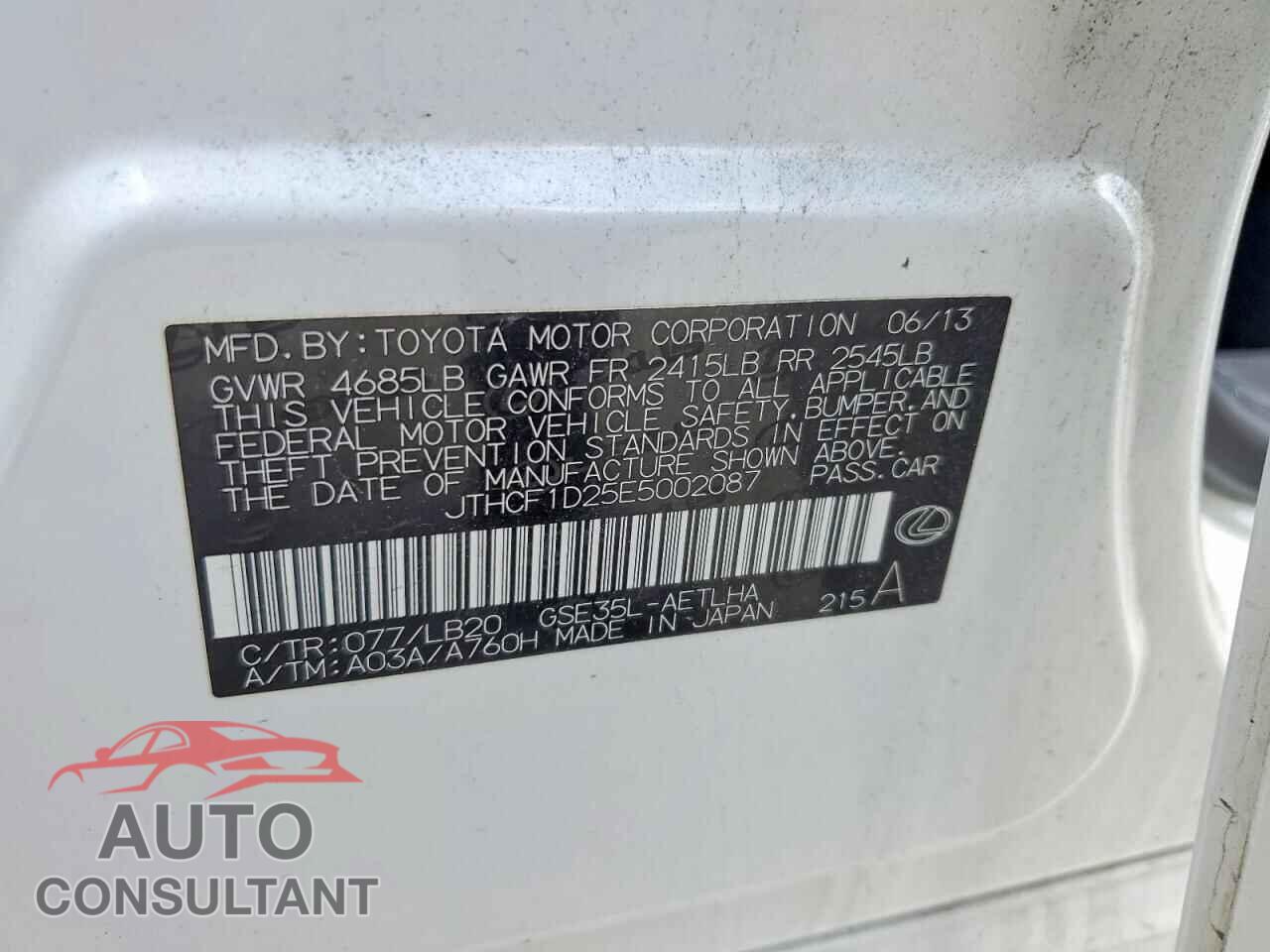 LEXUS IS 2014 - JTHCF1D25E5002087