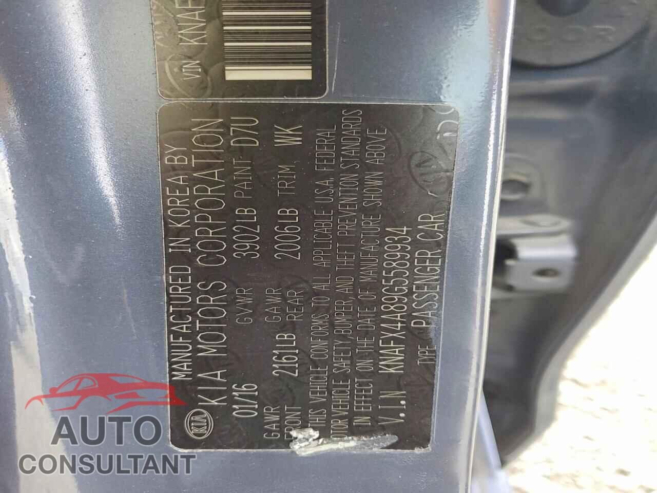 KIA FORTE 2016 - KNAFX4A89G5589934