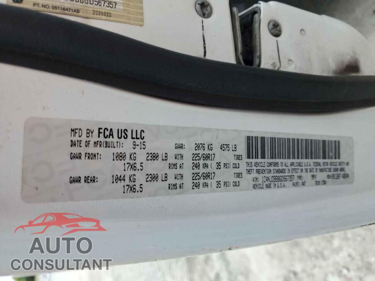 JEEP COMPASS 2016 - 1C4NJDBB8GD567357