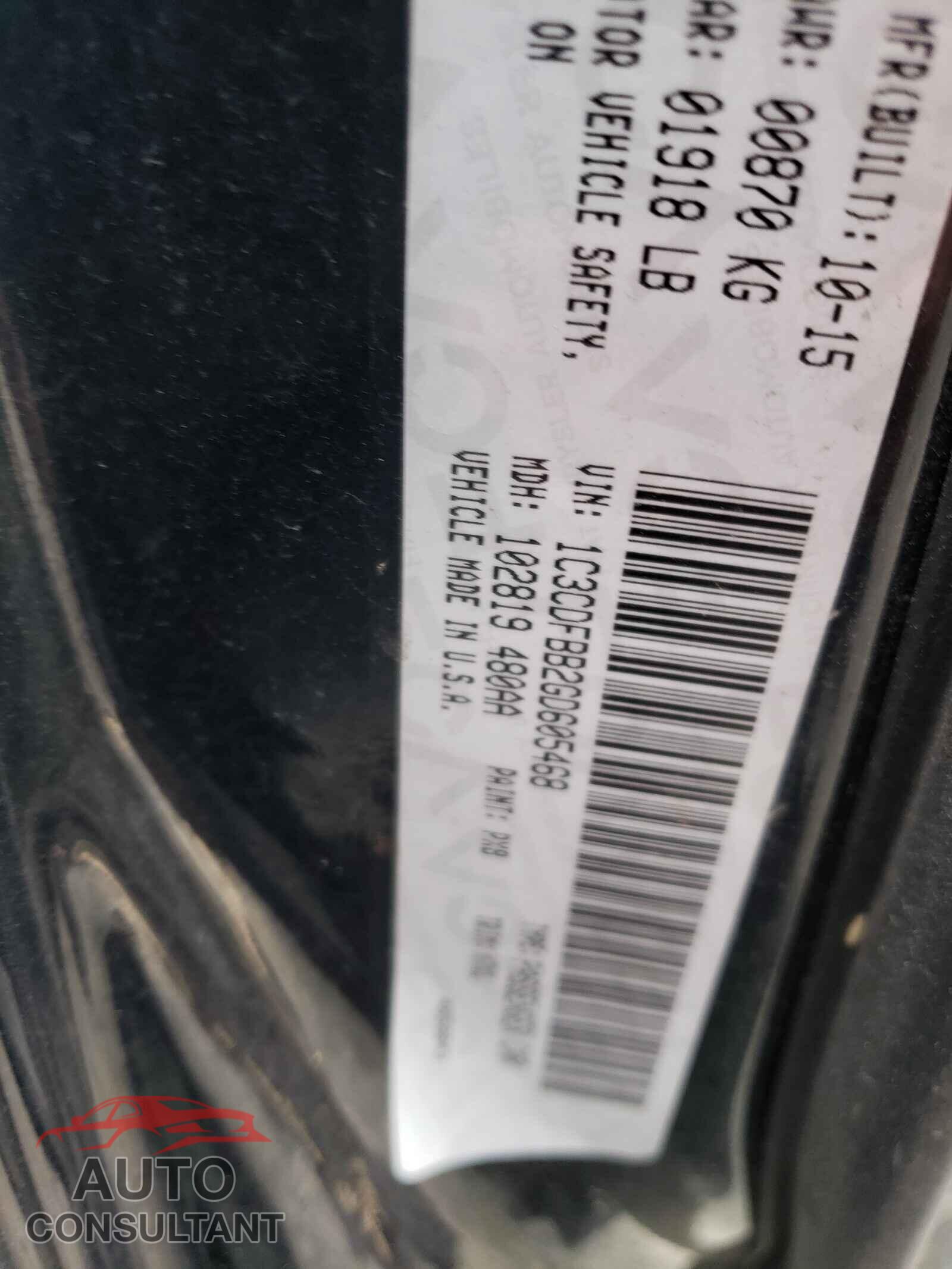 DODGE DART 2016 - 1C3CDFBB2GD605468