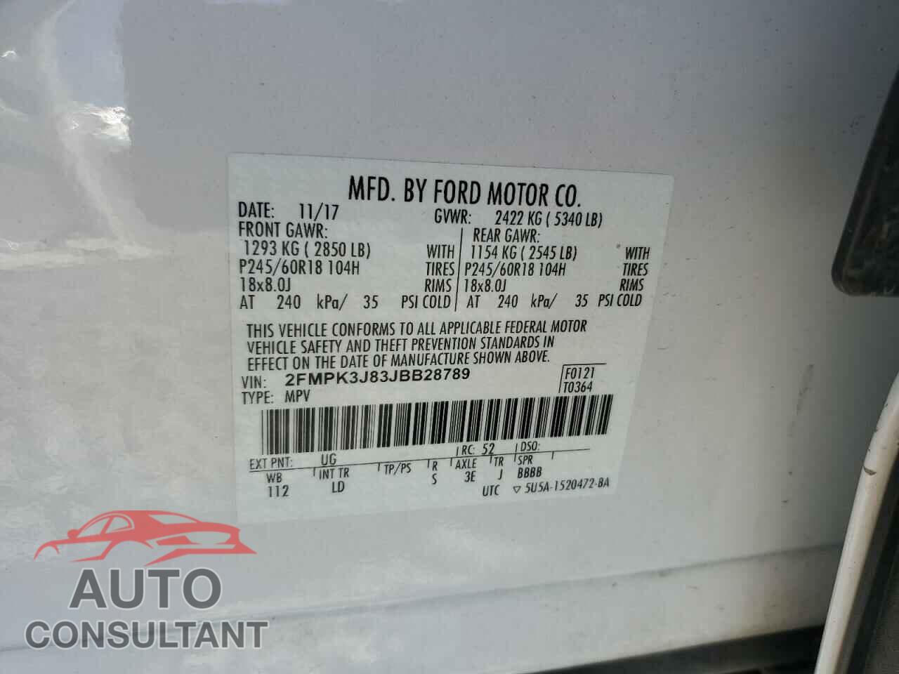 FORD EDGE 2018 - 2FMPK3J83JBB28789