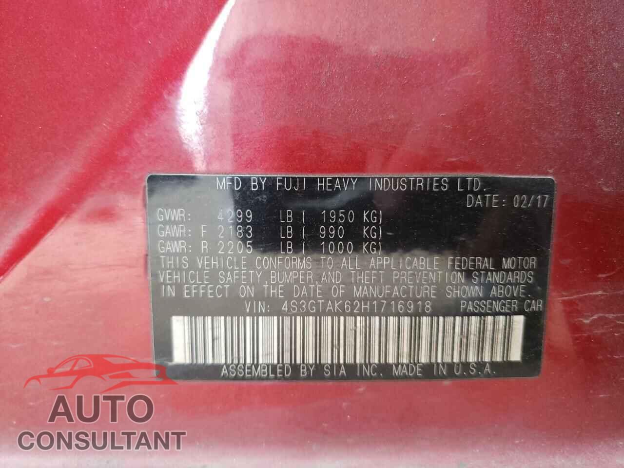 SUBARU IMPREZA 2017 - 4S3GTAK62H1716918