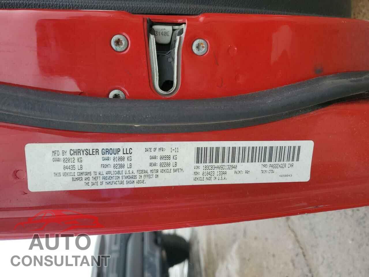 DODGE CALIBER 2011 - 1B3CB3HA0BD132940