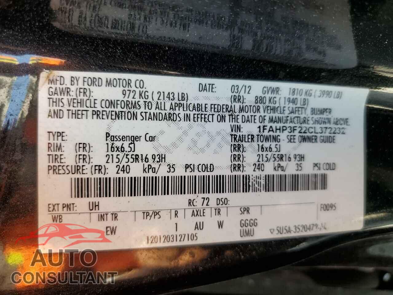 FORD FOCUS 2012 - 1FAHP3F22CL372232