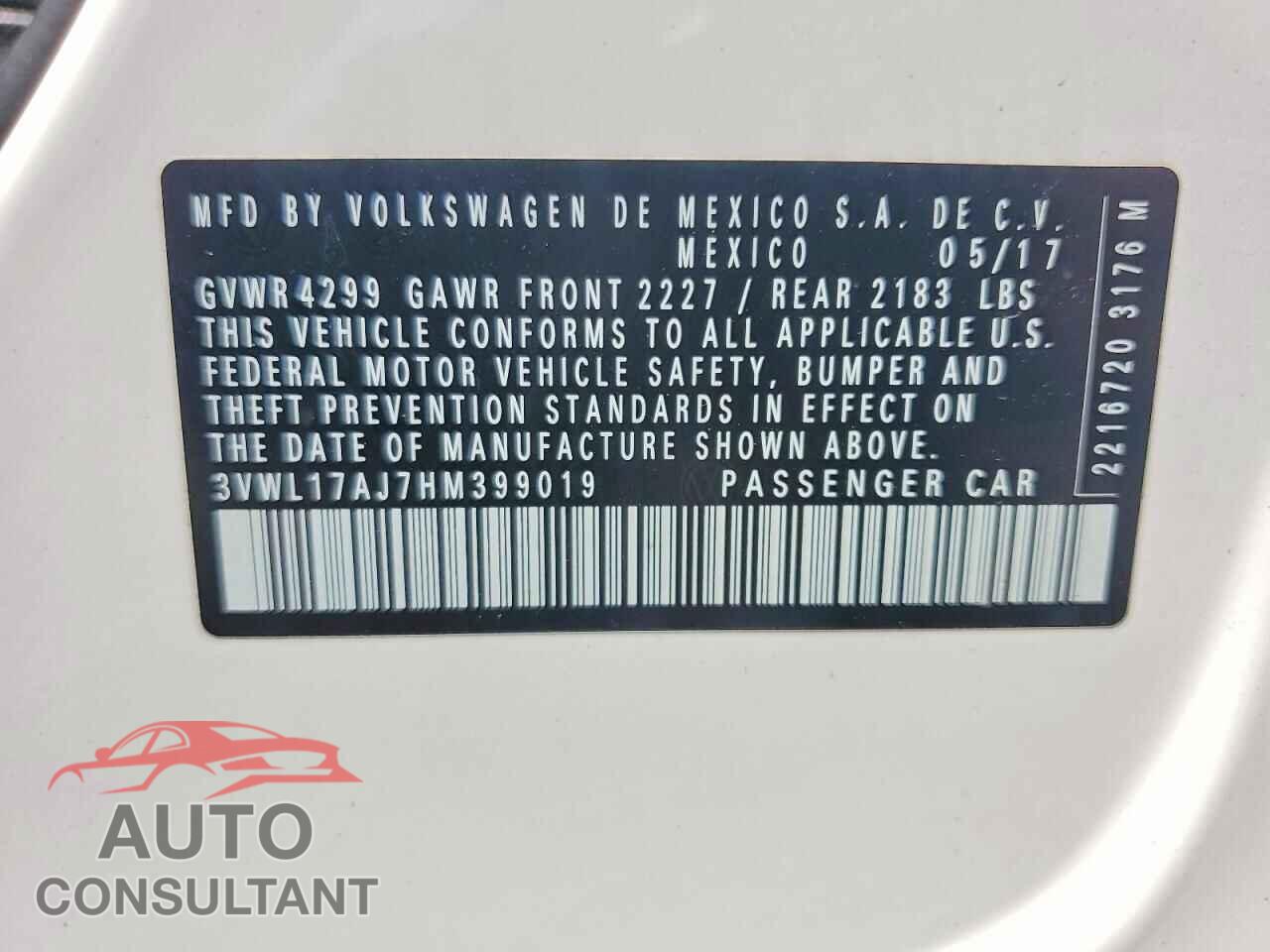 VOLKSWAGEN JETTA 2017 - 3VWL17AJ7HM399019