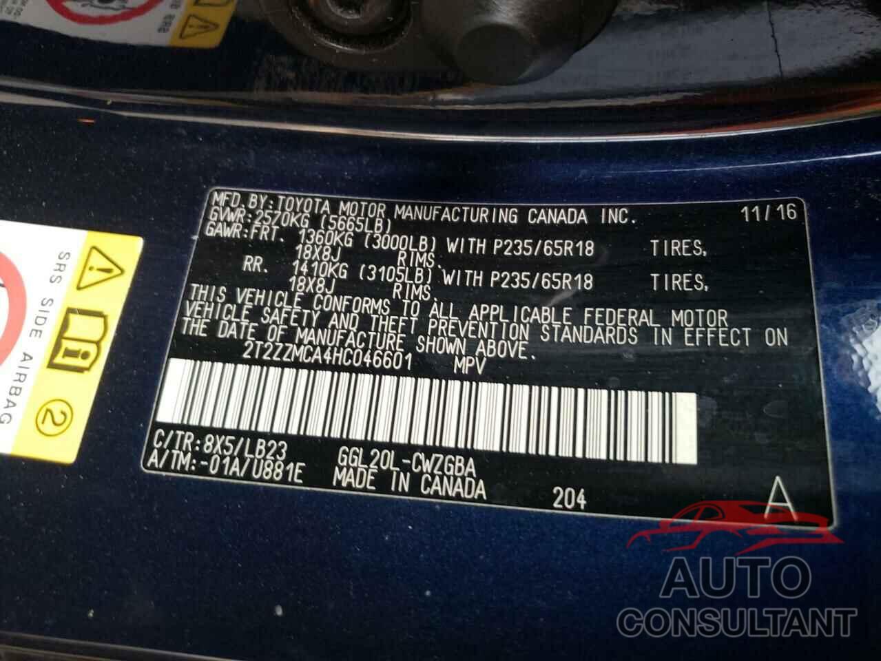 LEXUS RX350 2017 - 2T2ZZMCA4HC046601