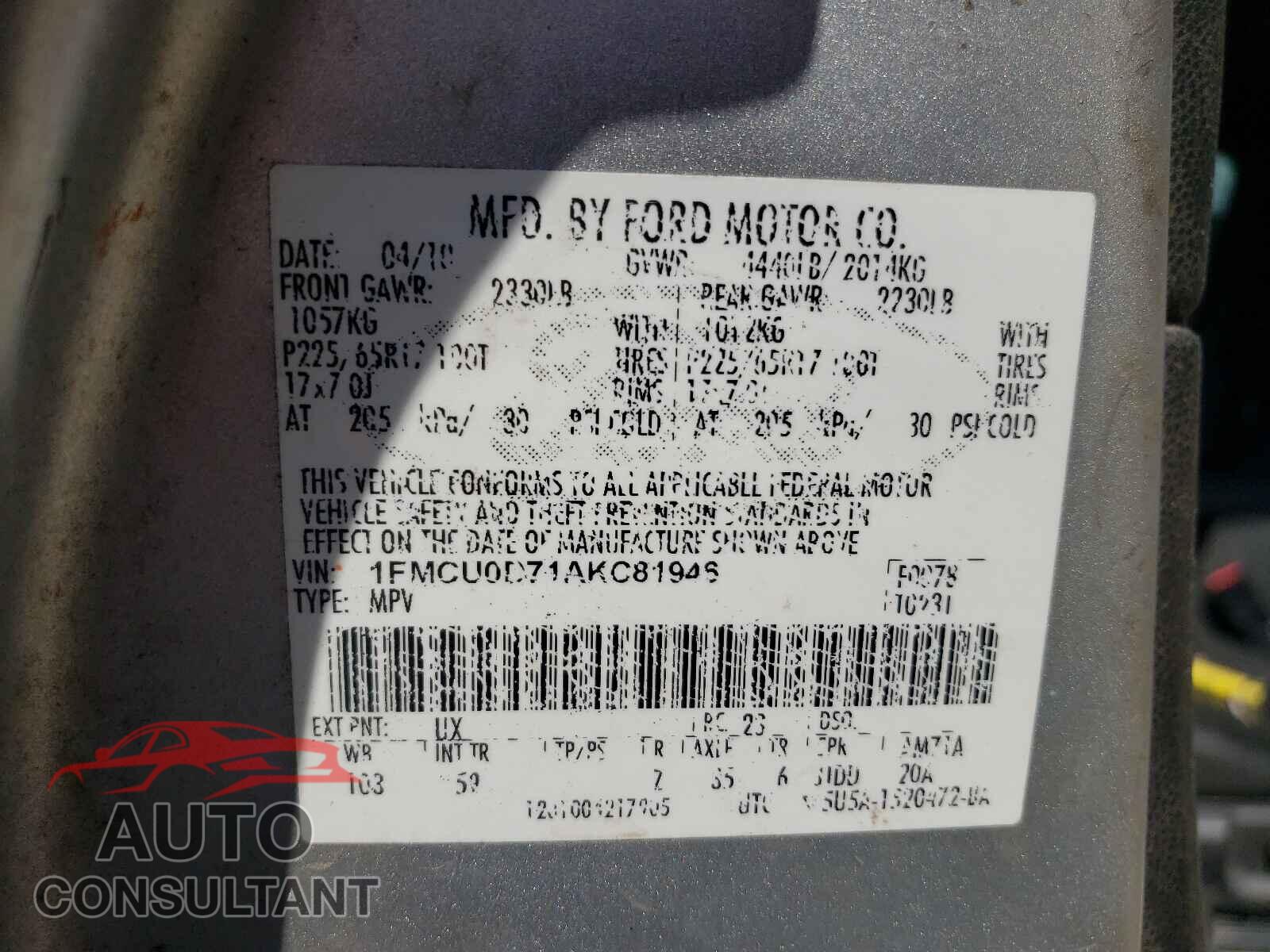 FORD ESCAPE 2010 - 1FMCU0D71AKC81946