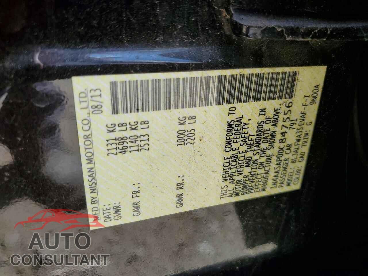 NISSAN MAXIMA 2013 - 1N4AA5AP0DC847556